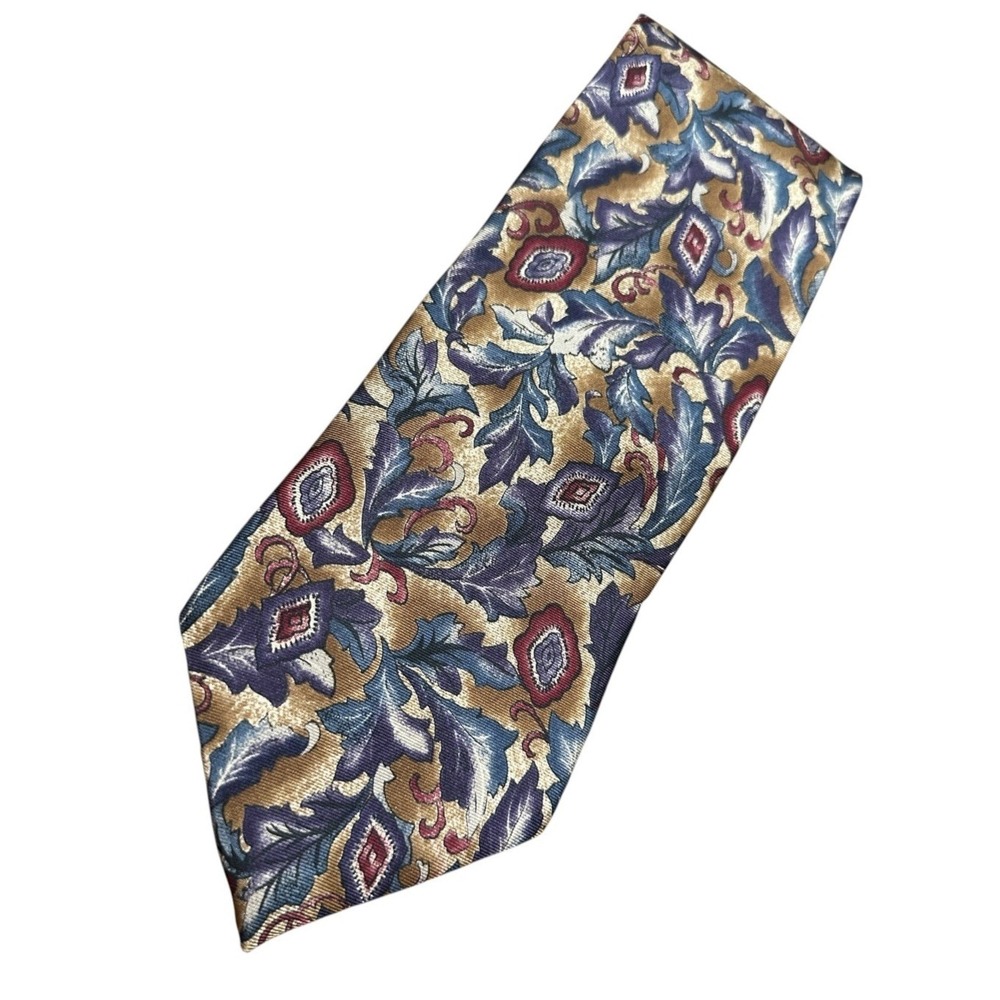 Christian Dior Monsieur Tie Men Gold Blue Paisley Italian Silk Floral Vintage OS